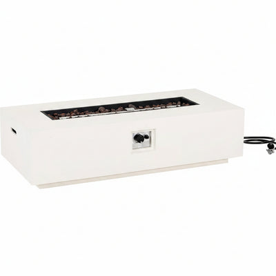 Aidan Lightweight Concrete Outdoor Propane Fire Pit Table, 50,000 BTU Rectangular Fire Table for Patio Furniture Set (No Tank Holder), Fully Assembled Patio Fire Pit, White