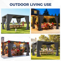 10' X 12' Louvered Pergola, Aluminum Frame Outdoor Pergola with Curtains & Netting, Adjustable Louvered Roof & Integrated Gutter System, Hardtop Patio Gazebo for Backyard, Patio, Garden, Dark Gray