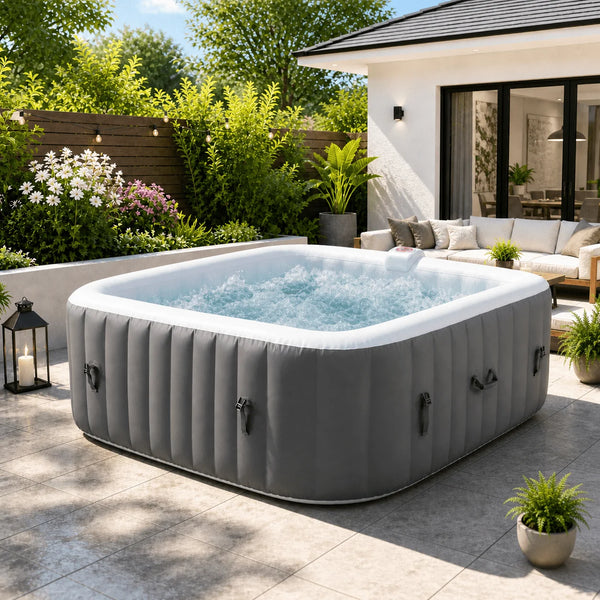 73''Inflatable Hot Tub, Outdoor Hot Tub for 6 Person Indoor Home Spa with Hidden Machine, 130 Massage Jets, Lockable Cover, Storage Bag, 4 Filters, 2 Cup Holders, Max 104℉, 910L Capacity