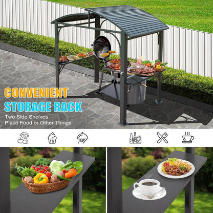 8 Ft. X 5 Ft. Arc Roof Gray Outdoor Grill Fixed Gazebos BBQ Gazebo Grill Tent for Patio Garden Backyard